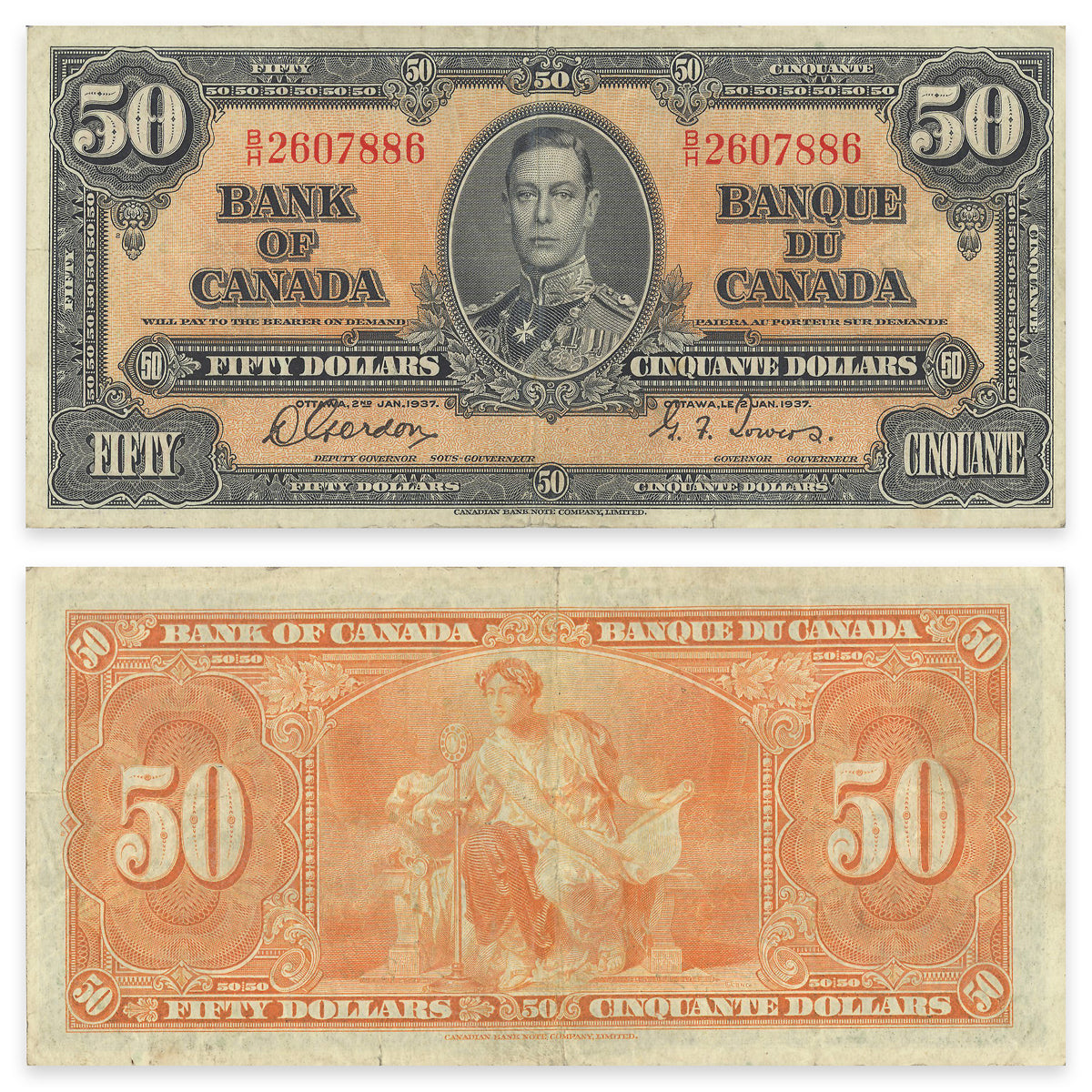 $50 1937 BC-26b Gordon-Towers Prefix B/H F-18