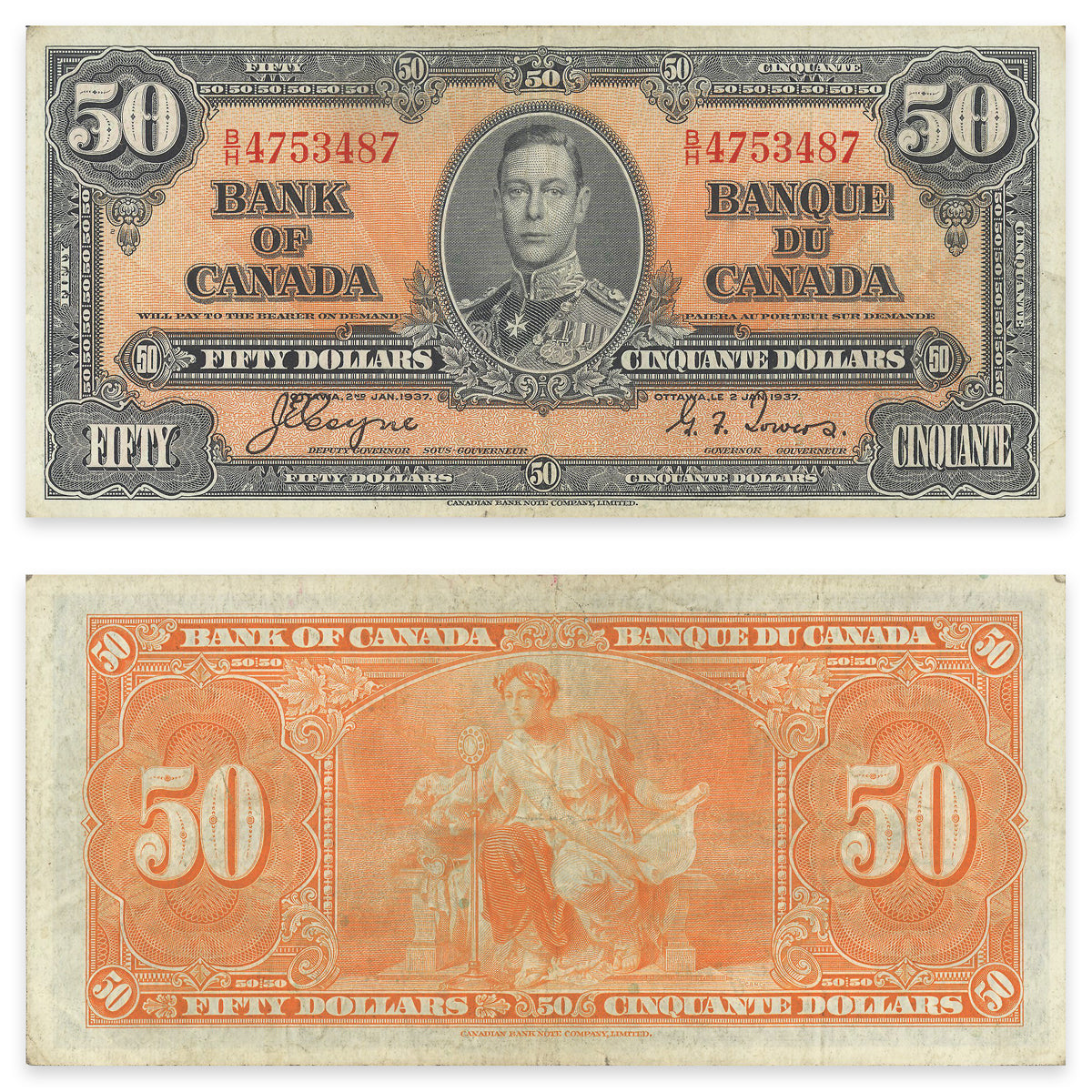 $50 1937 BC-26c Coyne-Towers Prefix B/H F-18