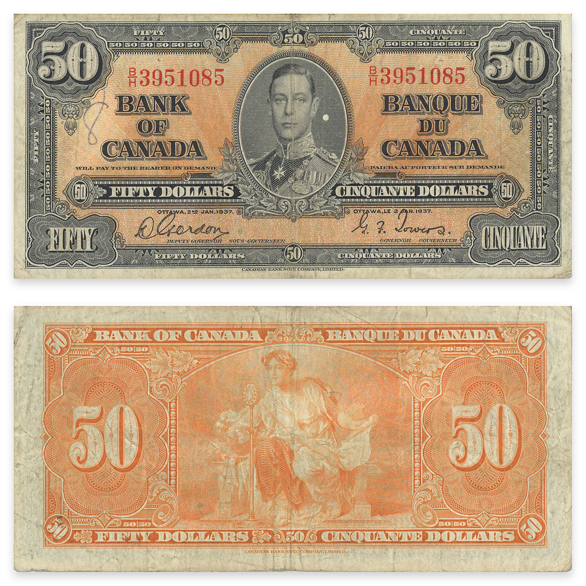 $50 1937 BC-26b Gordon-Towers Prefix B/H F-15