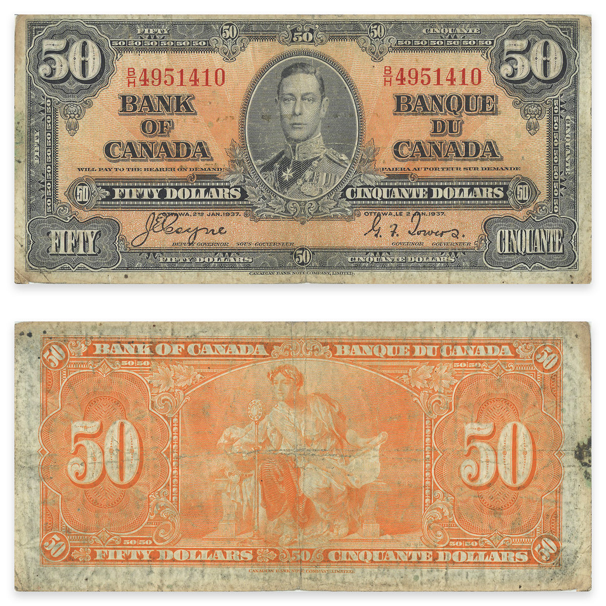 $50 1937 BC-26c Coyne-Towers Prefix B/H F-12