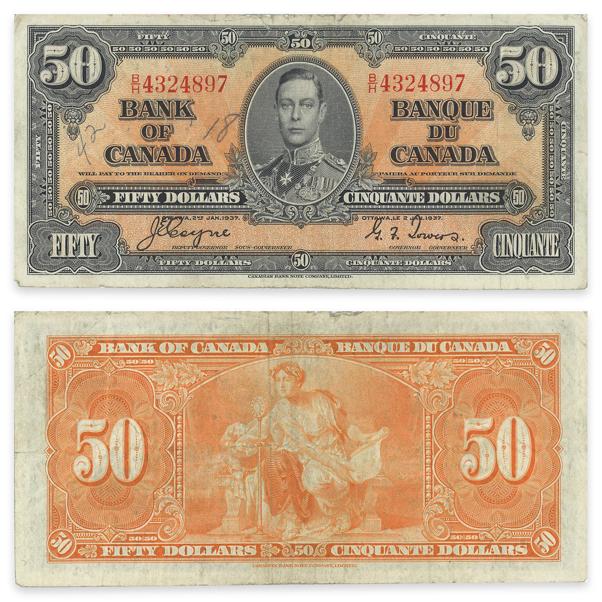 $50 1937 BC-26c Coyne-Towers Prefix B/H F-12