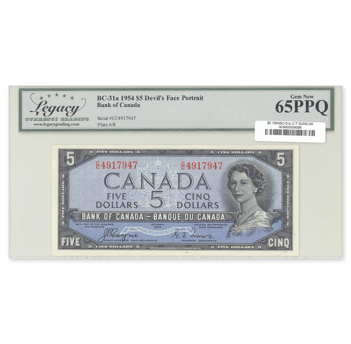 $5 1954 Devil's Face Series BC-31a Coyne-Towers Prefix C/C Legacy GUNC-65 PPQ