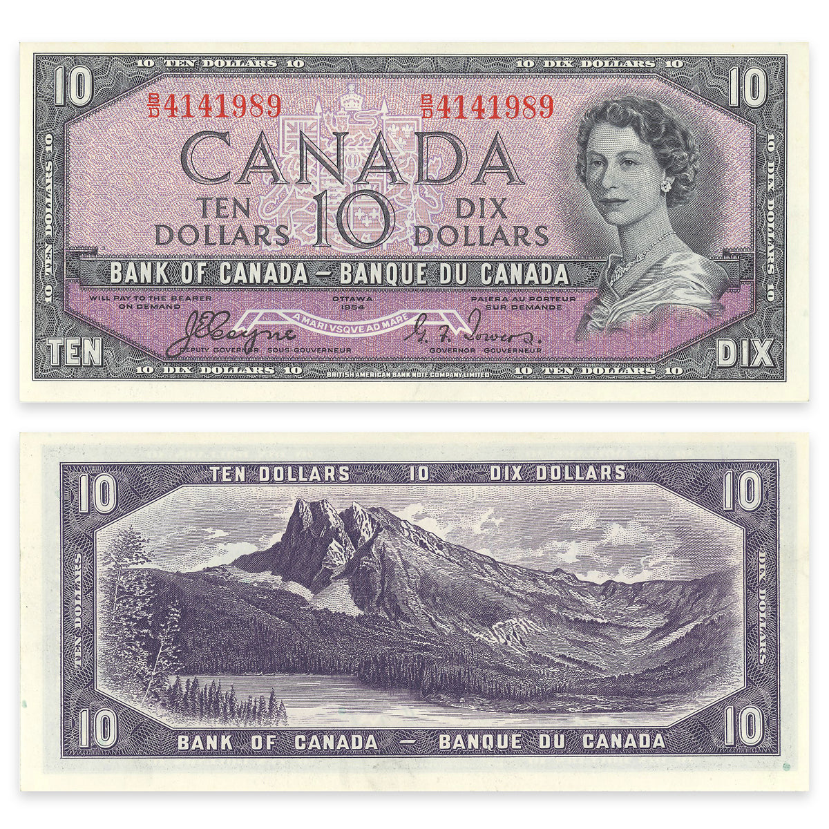 $10 1954 Devil's Face Series BC-32a Beattie-Coyne Prefix B/D CUNC-64