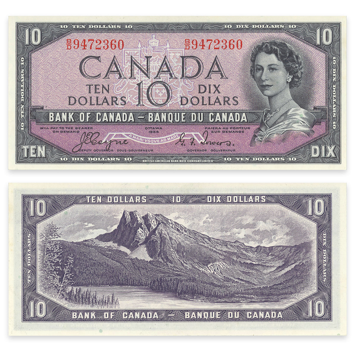 $10 1954 Devil's Face Series BC-32a Coyne-Towers Prefix B/D EF-45