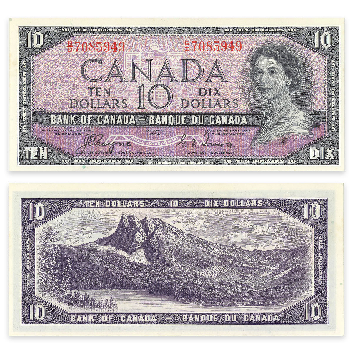 $10 1954 Devil's Face Series BC-32a Consecutive Coyne-Towers Prefix B/D CUNC-63