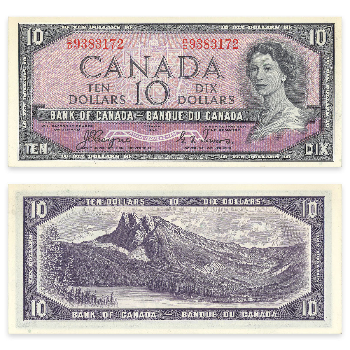 $10 1954 Devil's Face Series BC-32a Consecutive Coyne-Towers Prefix B/D CUNC-63