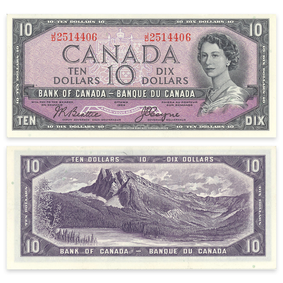 $10 1954 Devil's Face Series BC-32b Beattie-Coyne Prefix J/D EF-45