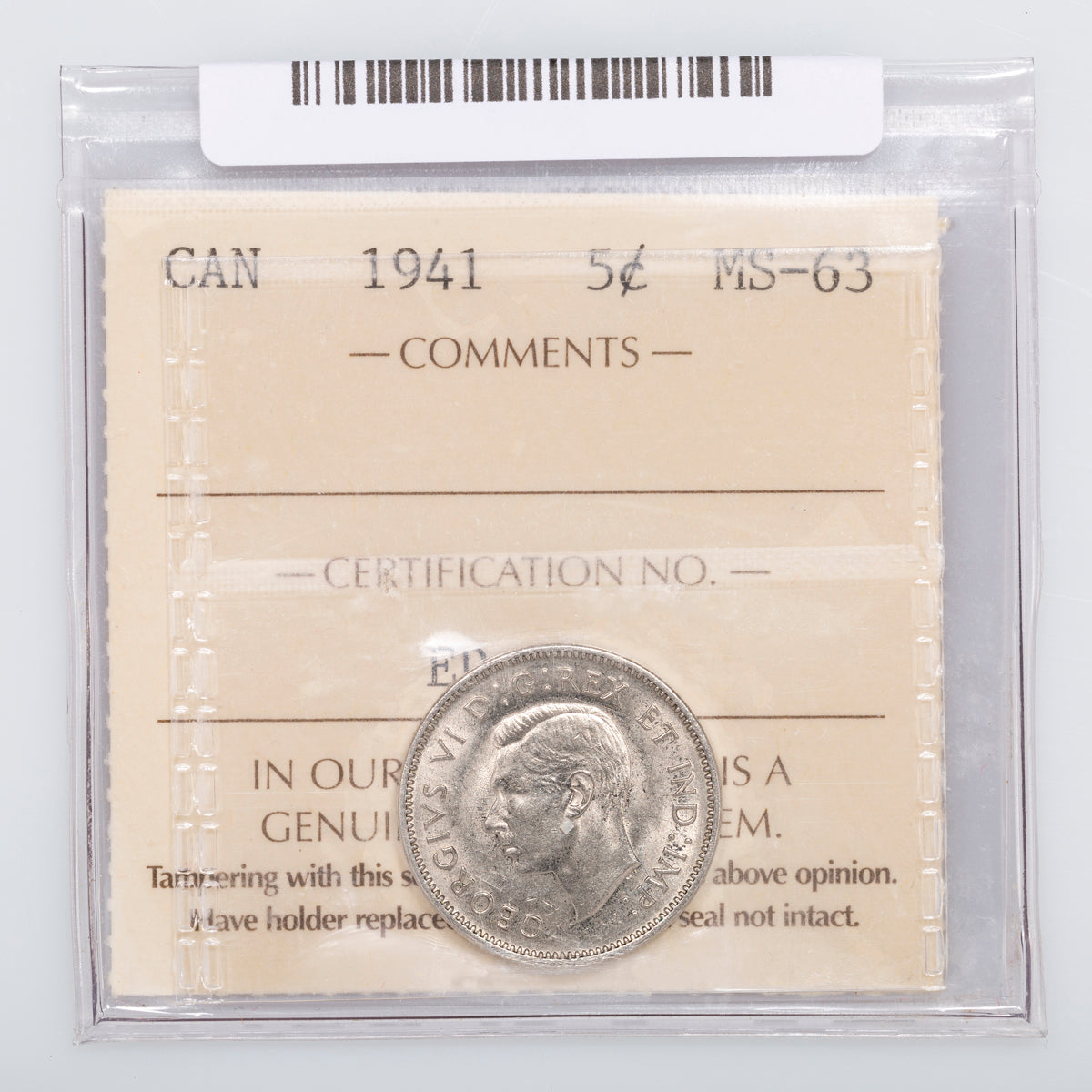 5 Cent 1941 ICCS MS-63