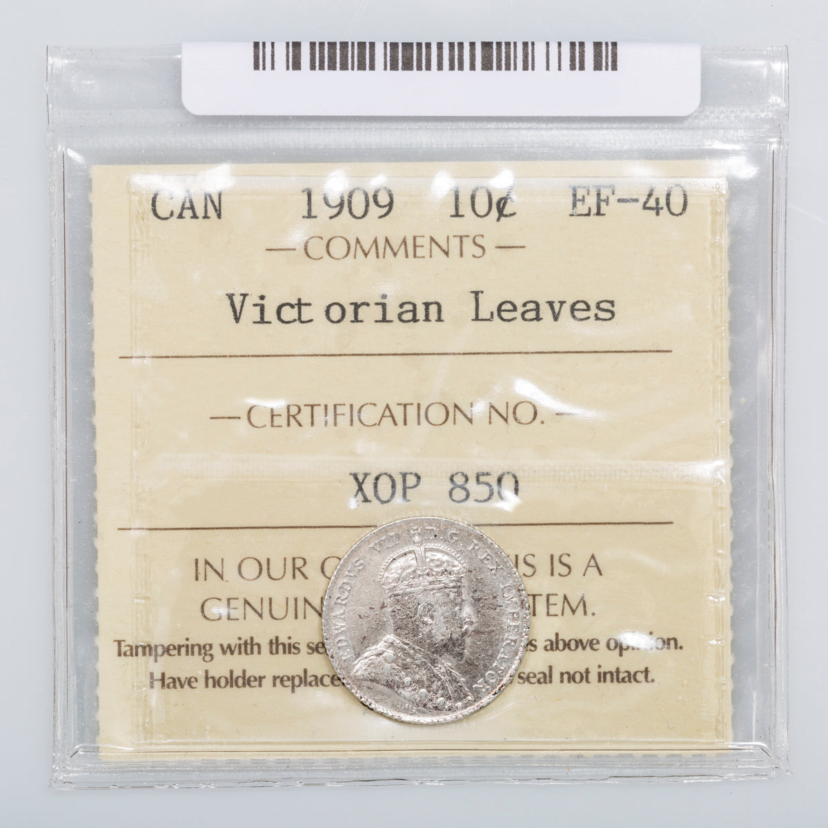 10 Cent 1909 Victorian Leaves ICCS EF-40