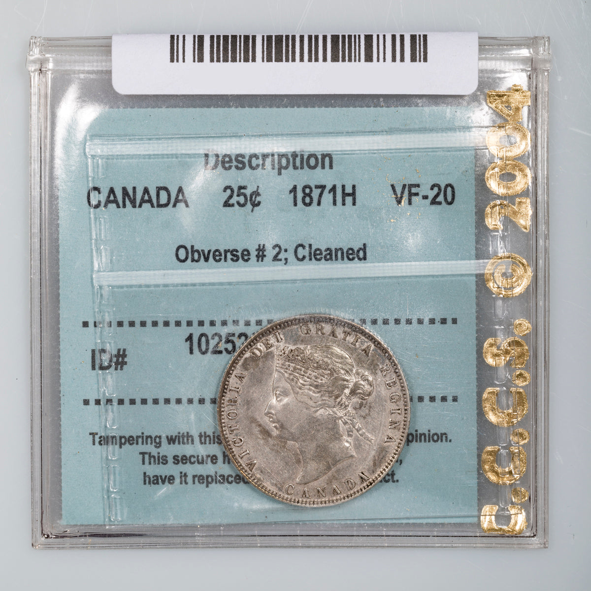 25 Cent 1871H Obverse 2 CCCS VF-20