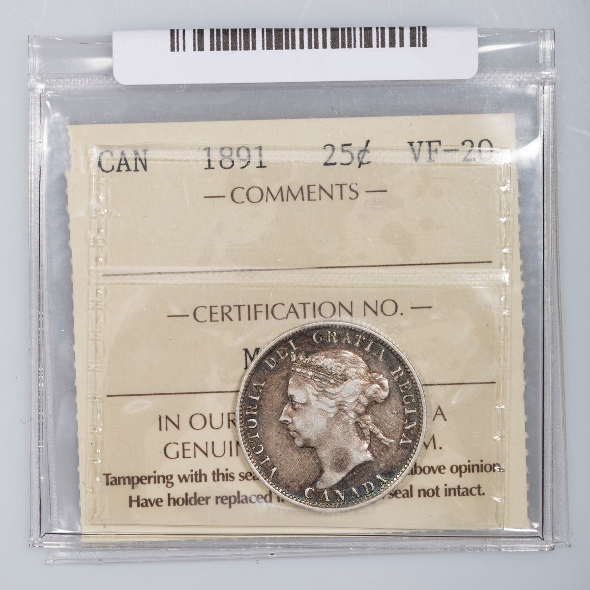 25 Cent 1891 ICCS VF-20