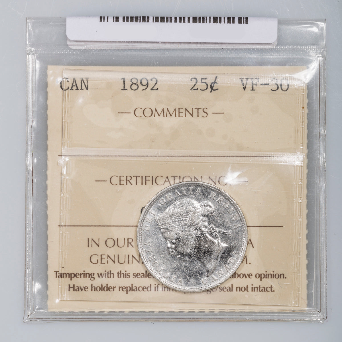 25 Cent 1892 ICCS VF-30