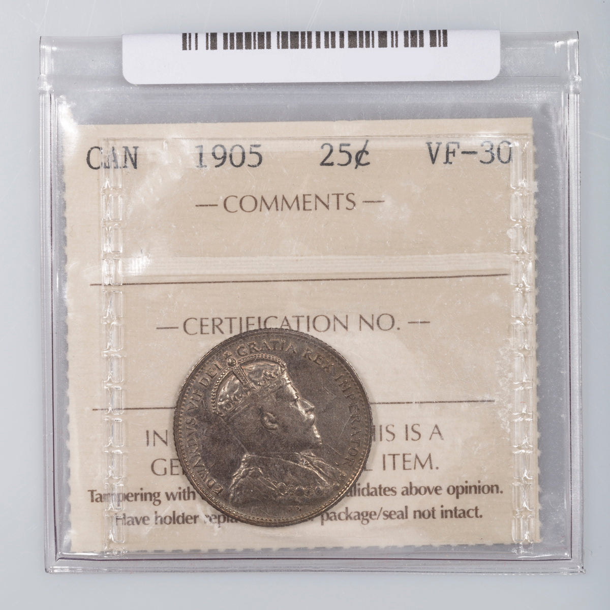 25 Cent 1905 ICCS VF-30