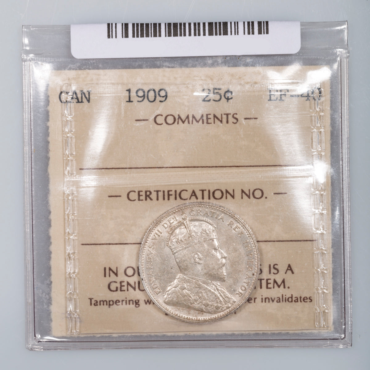 25 Cent 1909 ICCS EF-40