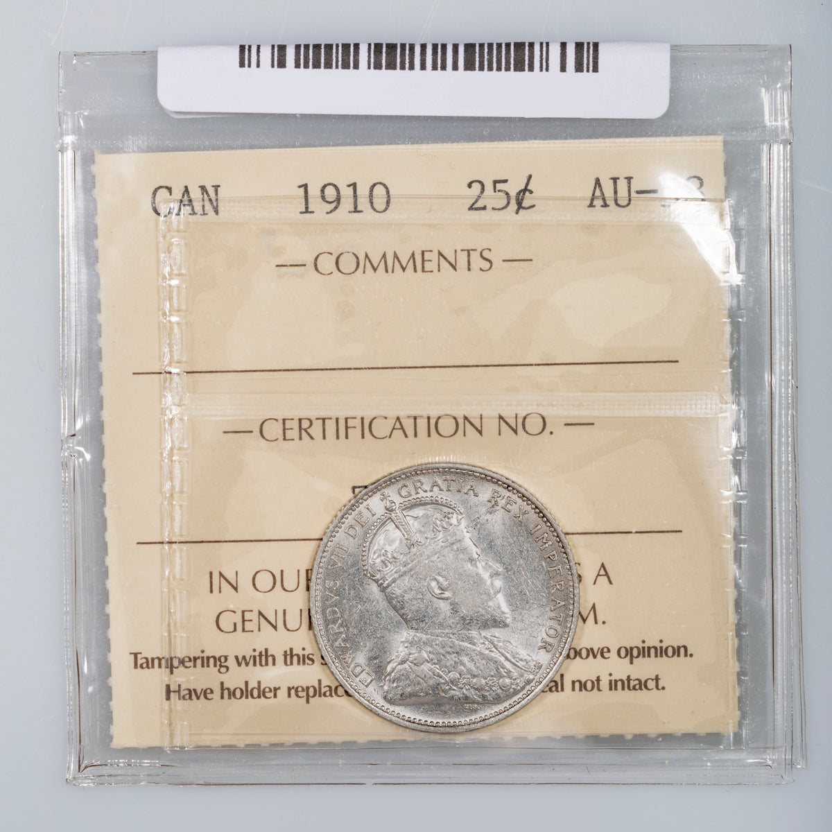 25 Cent 1910 ICCS AU-58