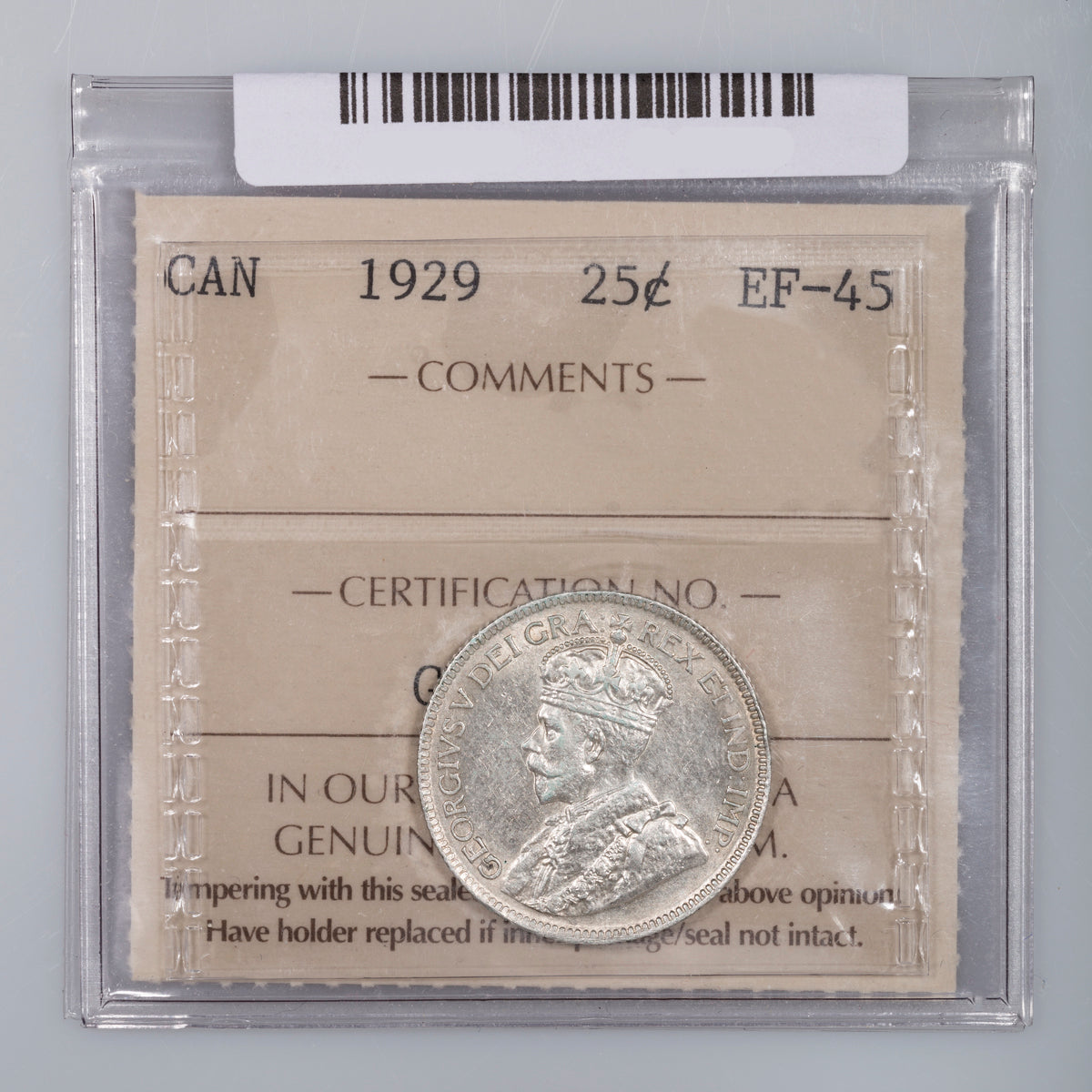25 Cent 1929 ICCS EF-45