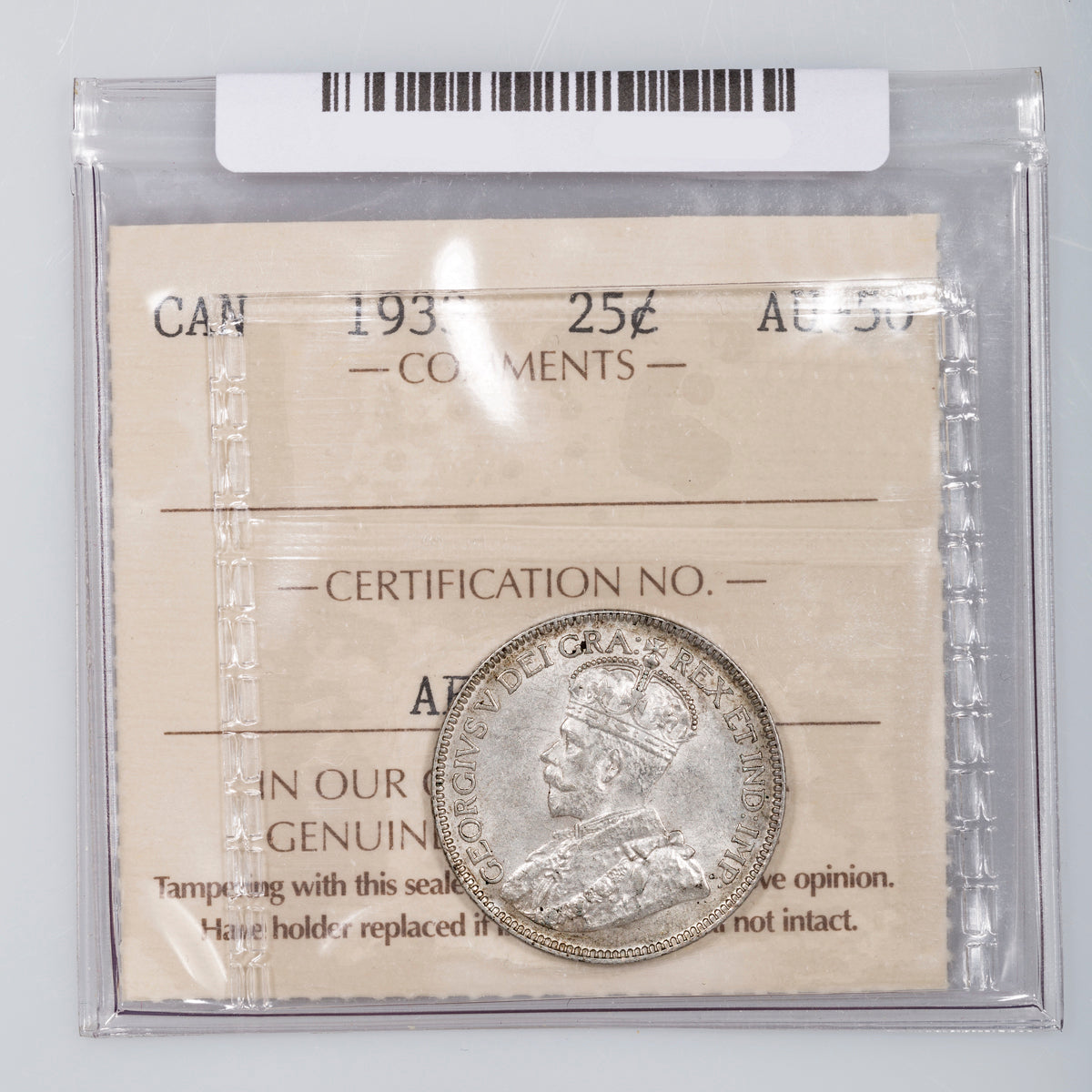 25 Cent 1933 ICCS AU-50