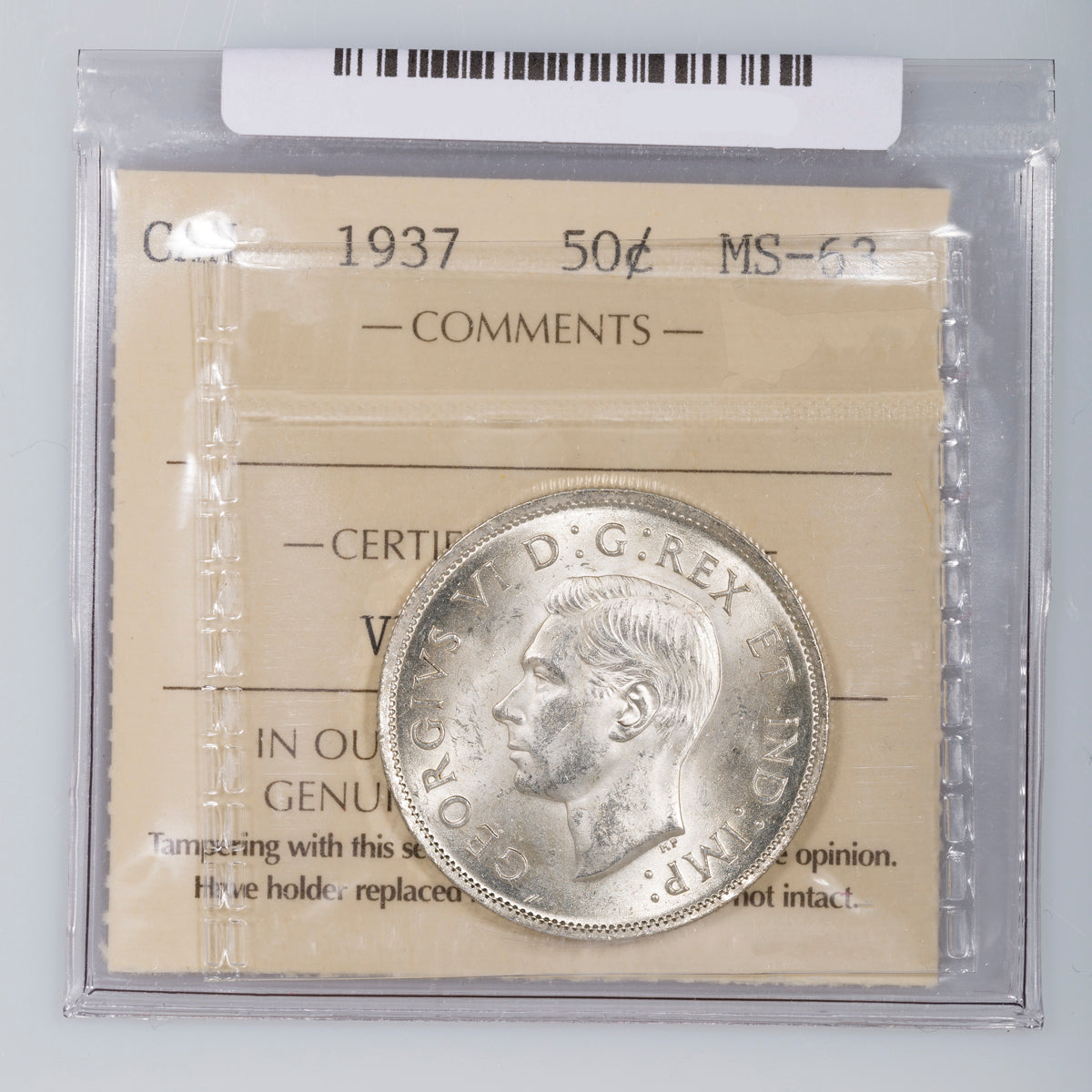 50 Cent 1937 ICCS MS-63