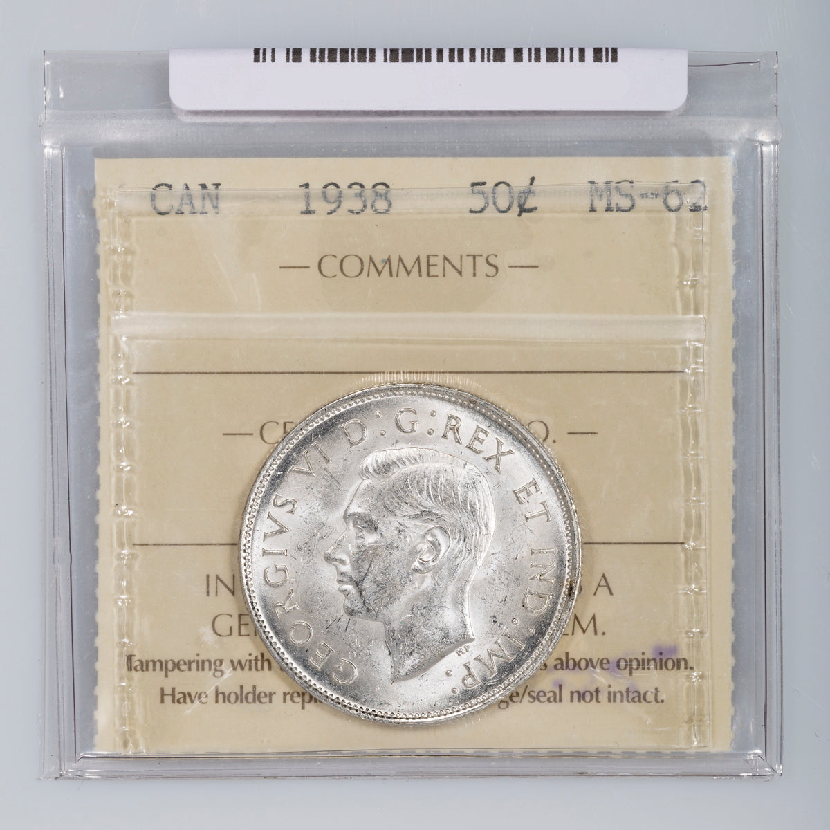 50 Cent 1938 ICCS MS-62