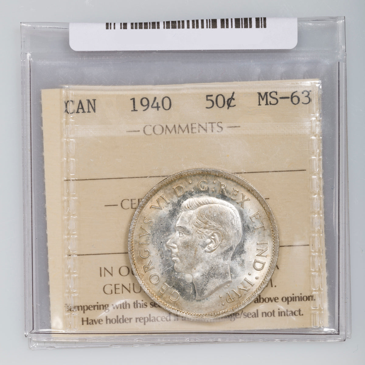 50 Cent 1940 ICCS MS-63