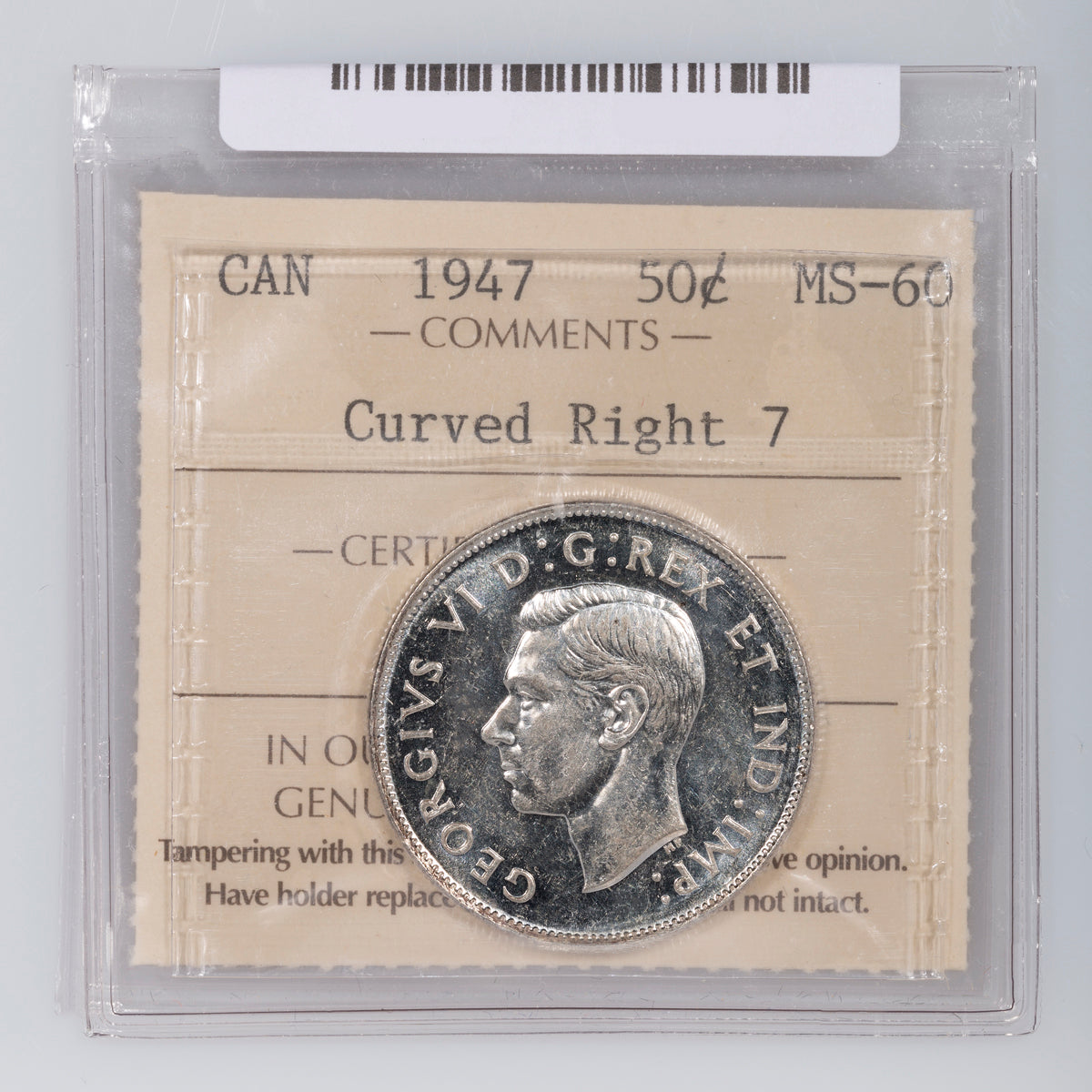 50 Cent 1947 Curved Right 7 ICCS MS-60