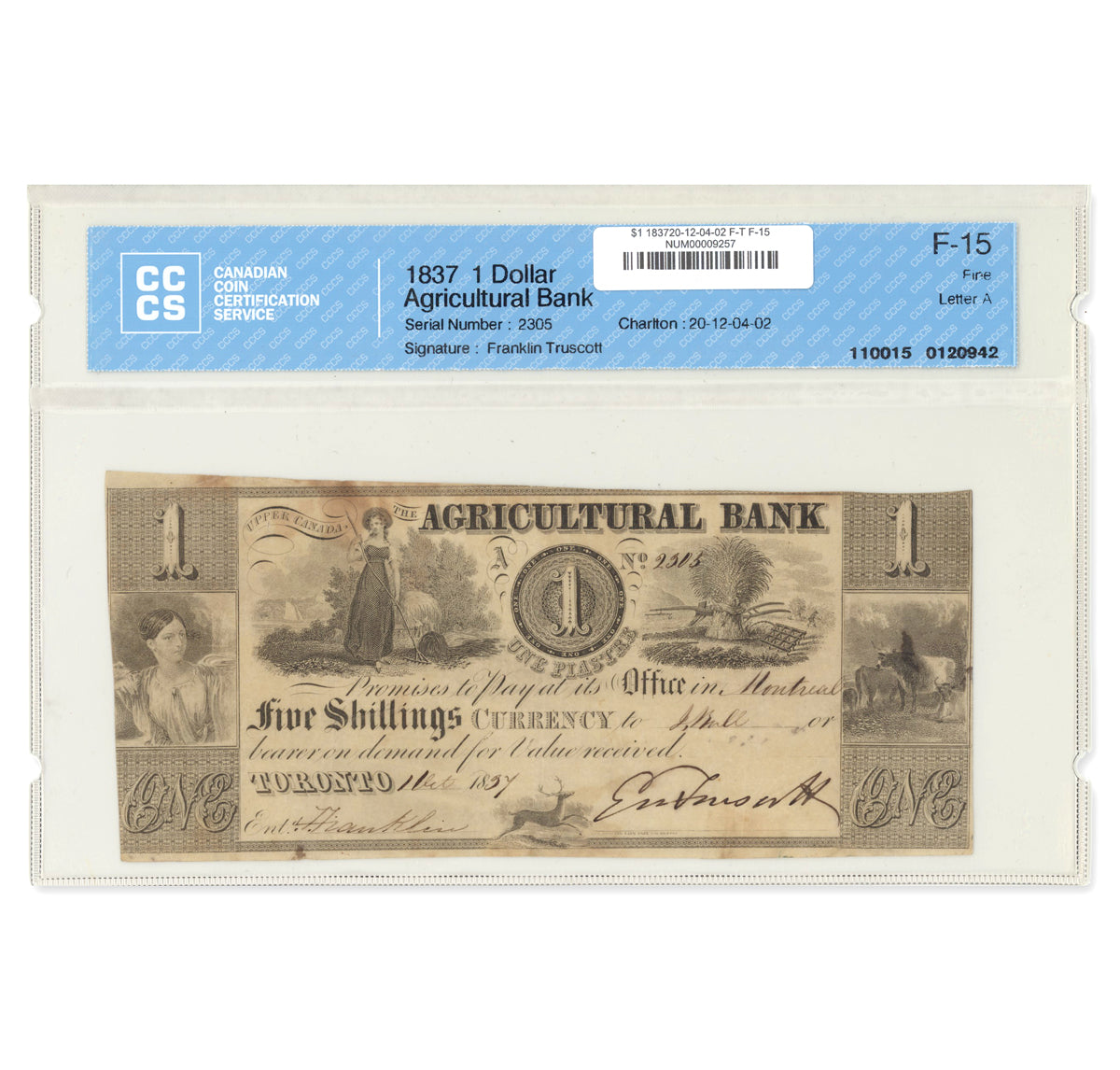 $1 1837 20-12-04-02 Agricultural Bank Franklin-Truscott CCCS F-15