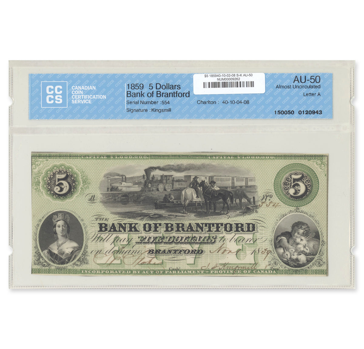 $5 1859 40-10-02-08 Bank of Brantford Stokes-Kingsmill CCCS AU-50