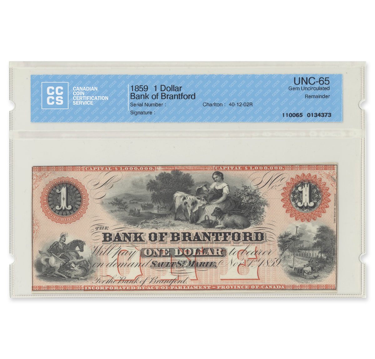 Denomination set 1859 40-12-R Paper Money Set Bank of Brantford CCCS GUNC-65