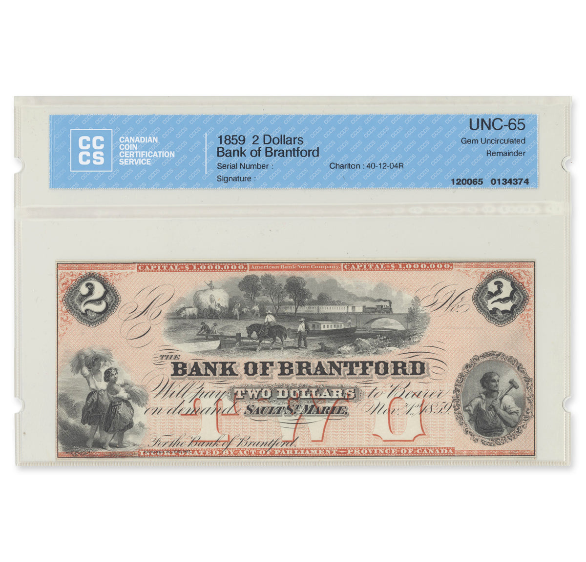 Denomination set 1859 40-12-R Paper Money Set Bank of Brantford CCCS GUNC-65