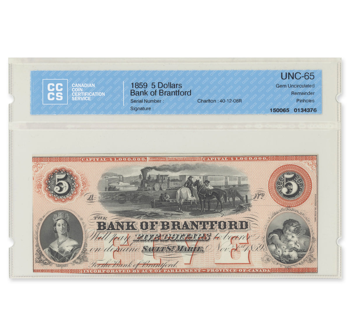 Denomination set 1859 40-12-R Paper Money Set Bank of Brantford CCCS GUNC-65