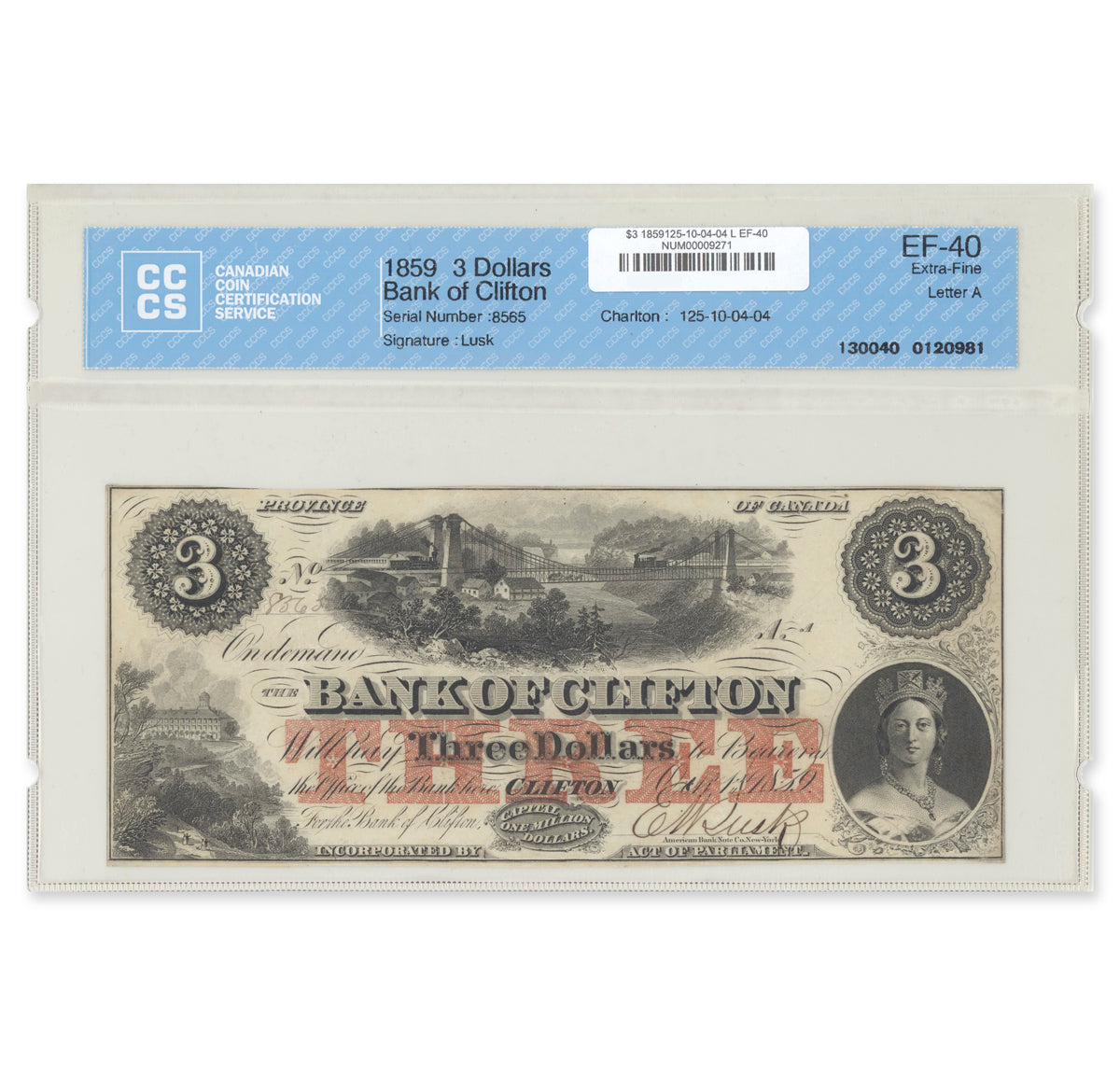 $3 1859 125-10-04-04 Bank of Clifton CCCS EF-40