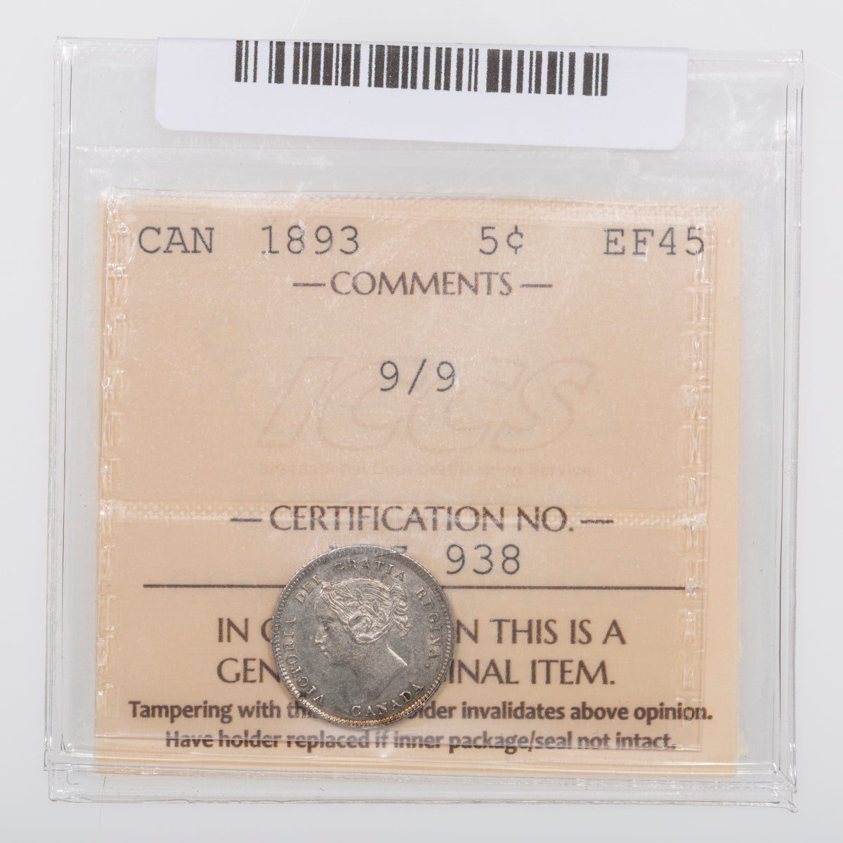 5 Cent 1893 9/9 ICCS EF-45