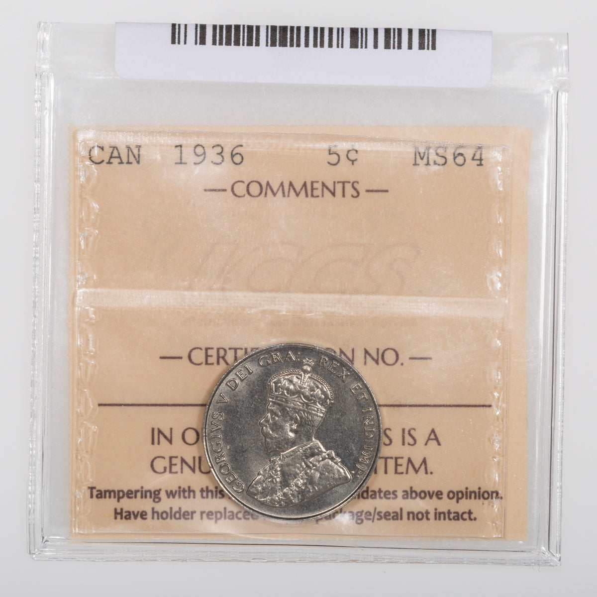 5 Cent 1936 ICCS MS-64