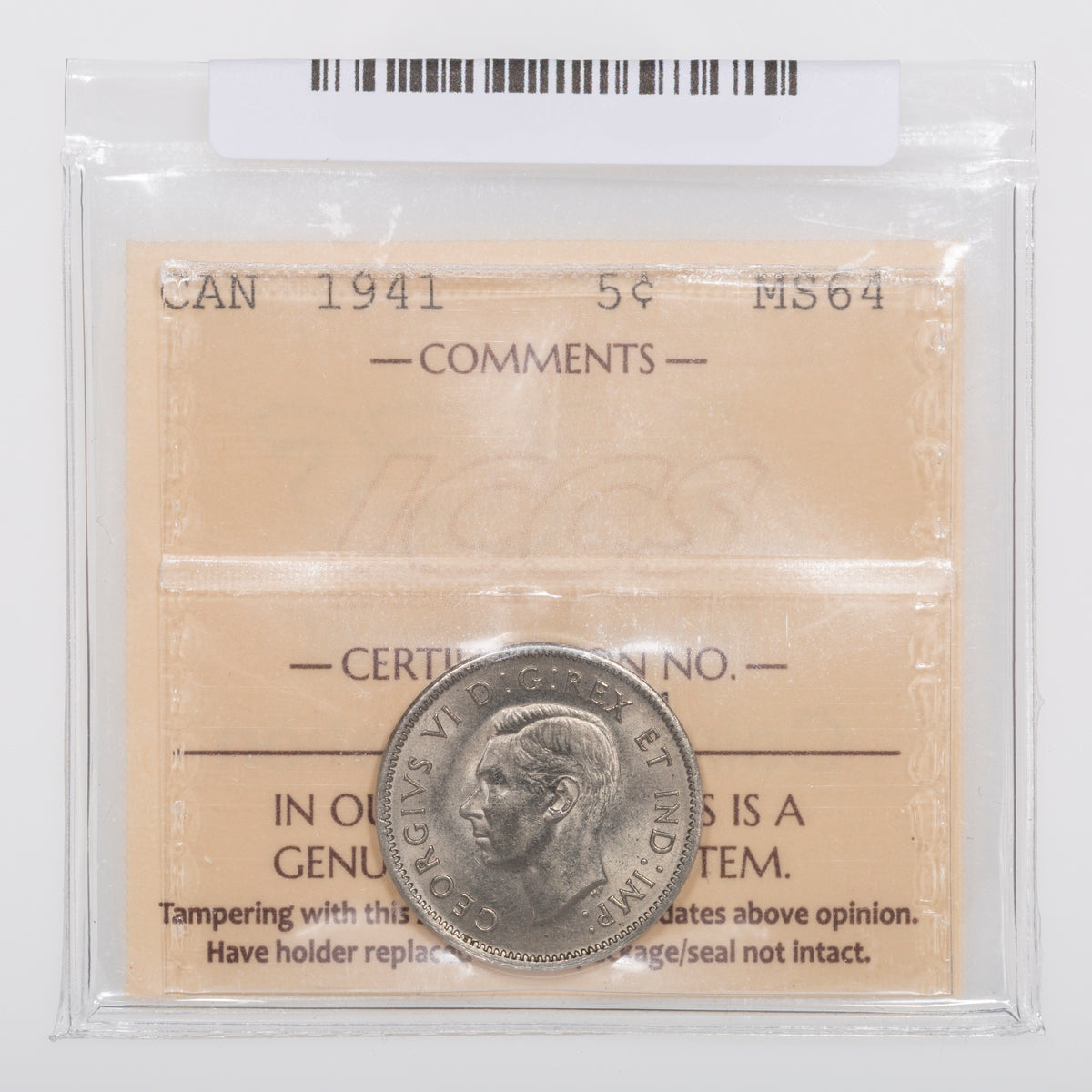 5 Cent 1941 ICCS MS-64