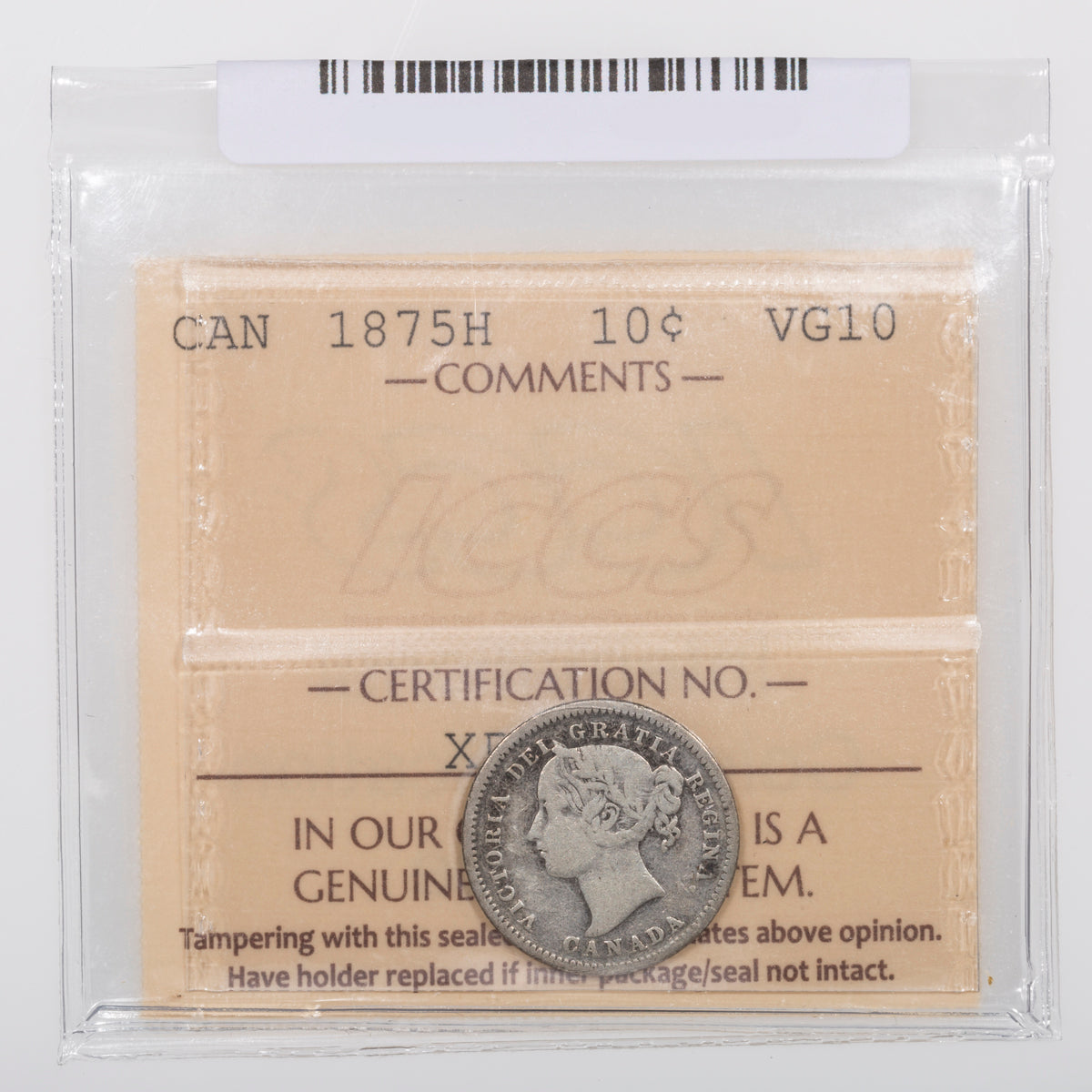 10 Cent 1875H ICCS VG-10