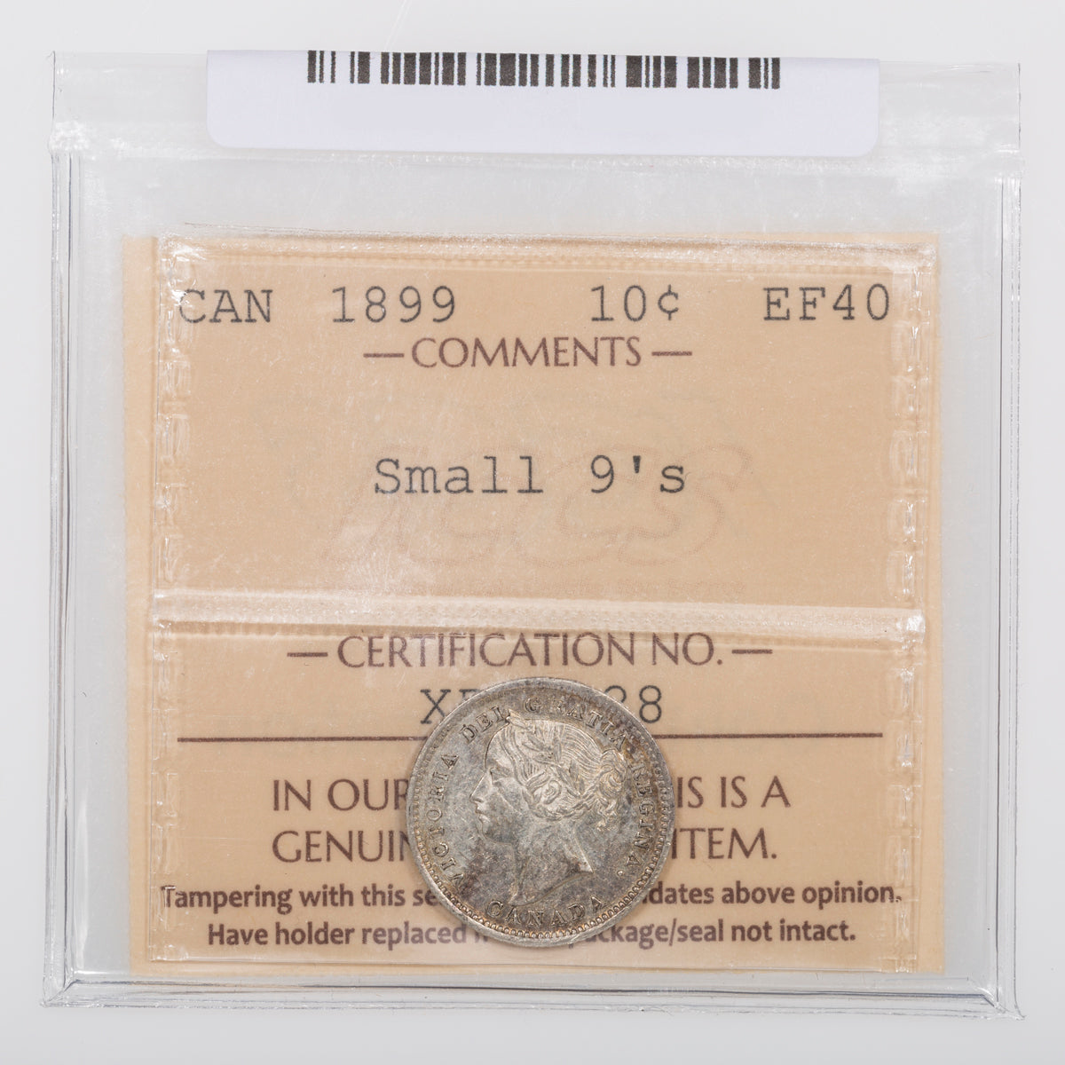 10 Cent 1899 Small 9 ICCS EF-40