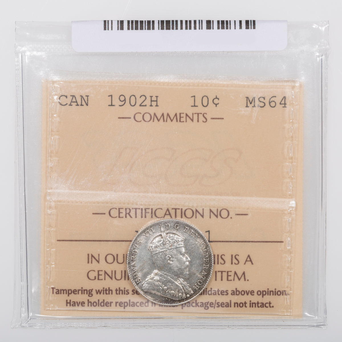 10 Cent 1902H ICCS MS-64
