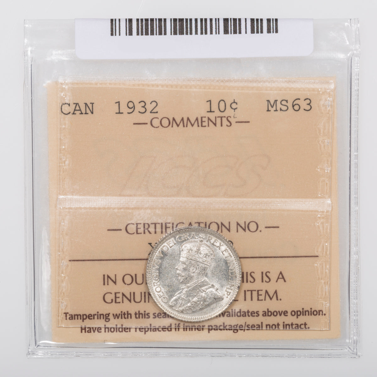 10 Cent 1932 ICCS MS-63