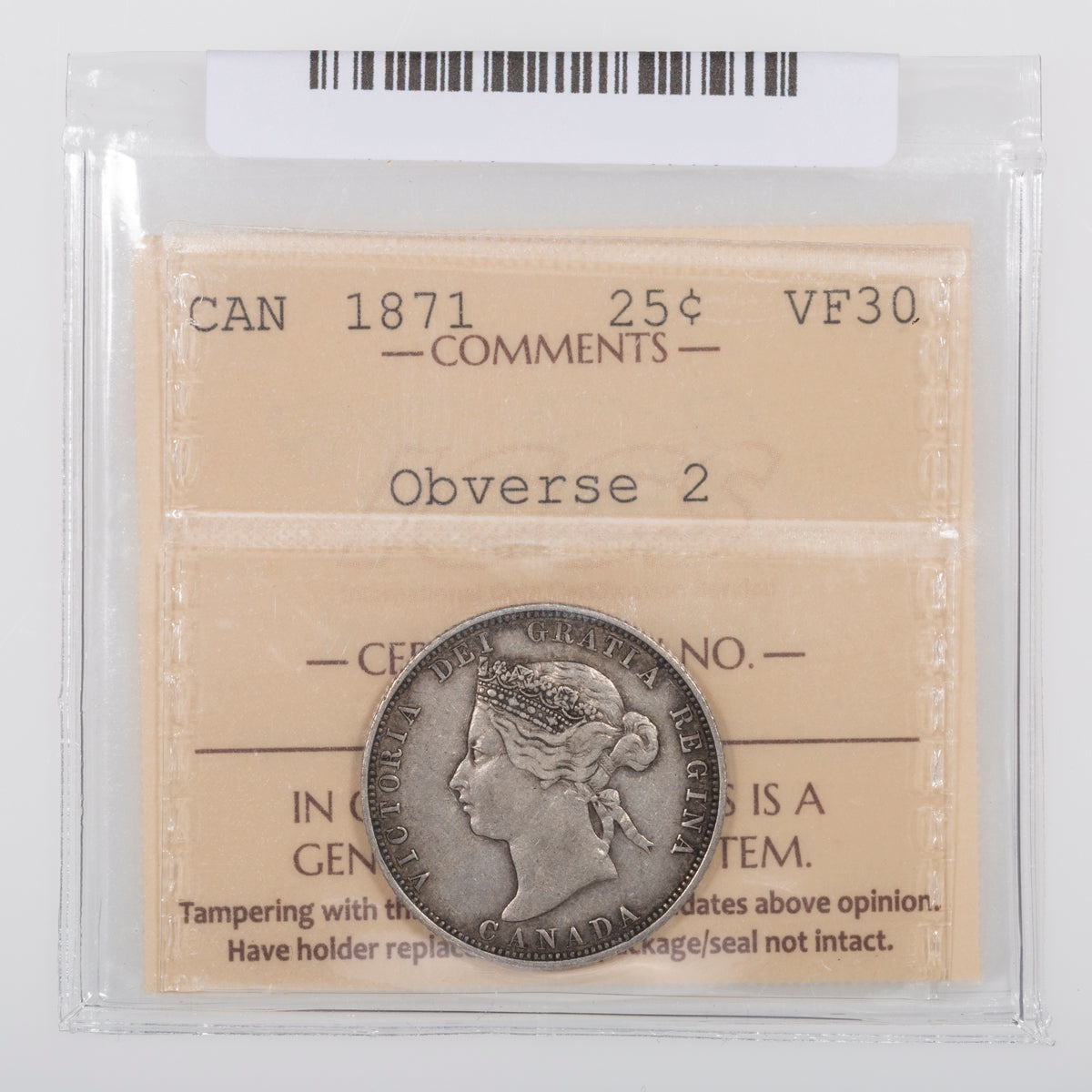 25 Cent 1871 Obv 2 ICCS VF-30