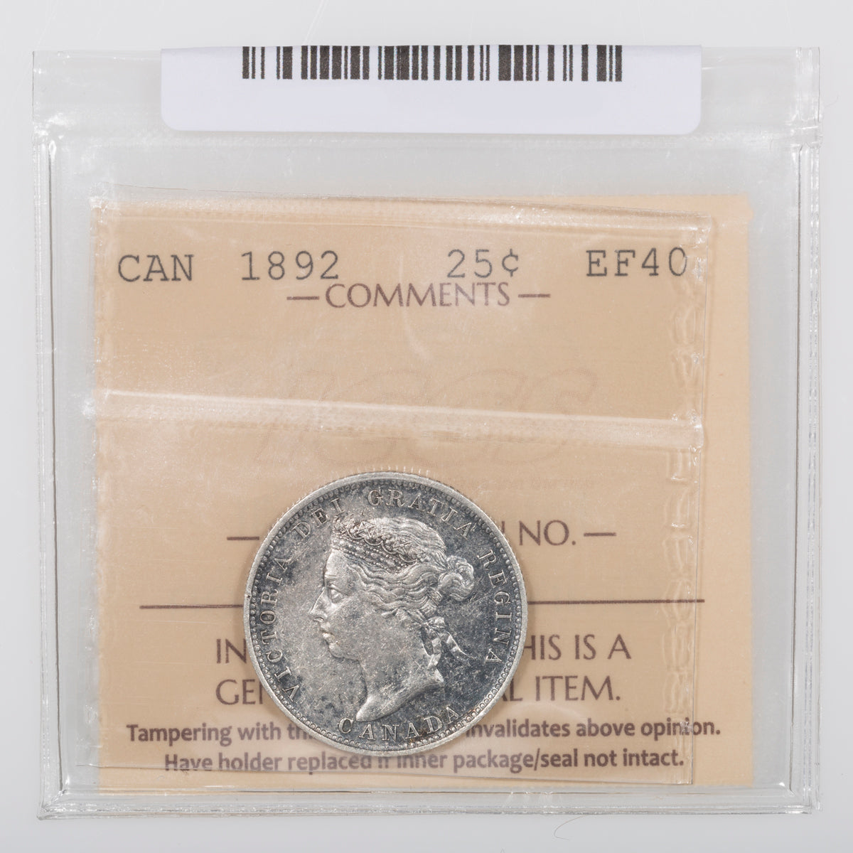 25 Cent 1892 ICCS EF-40