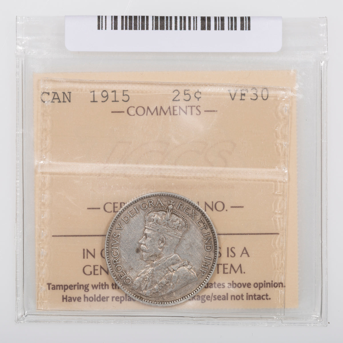 25 Cent 1915 ICCS VF-30