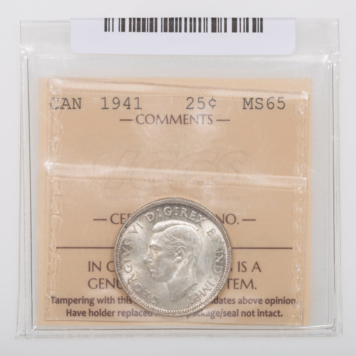 25 Cent 1941 ICCS MS-65