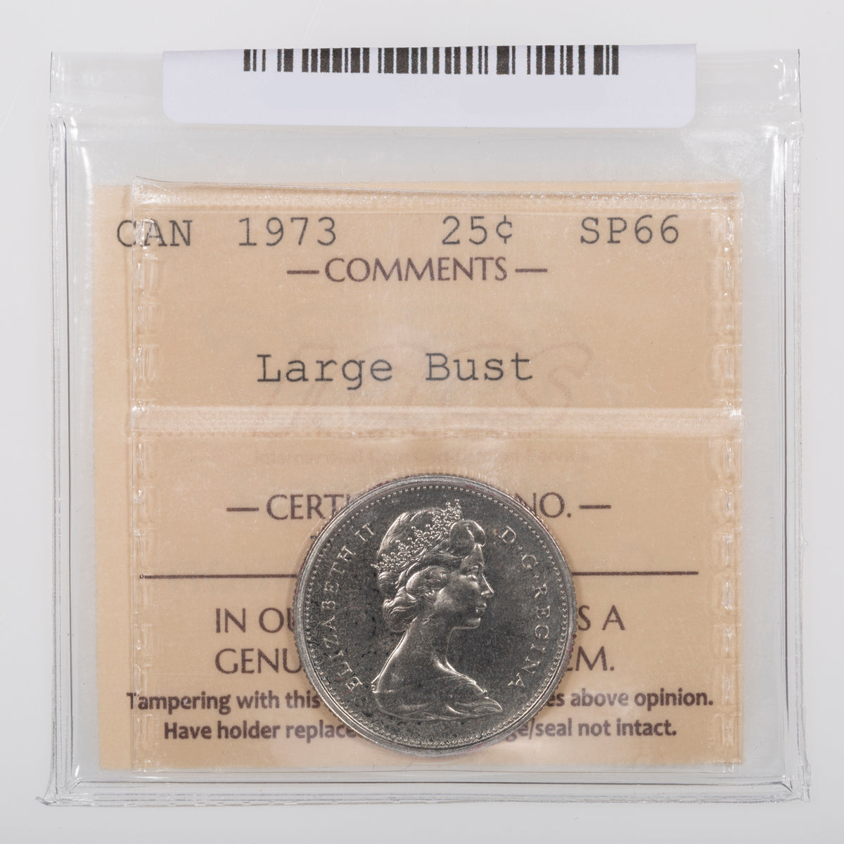 25 Cent 1973 Large Bust ICCS SP-66