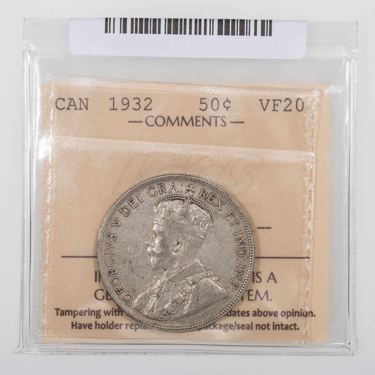 50 Cent 1932 ICCS VF-20