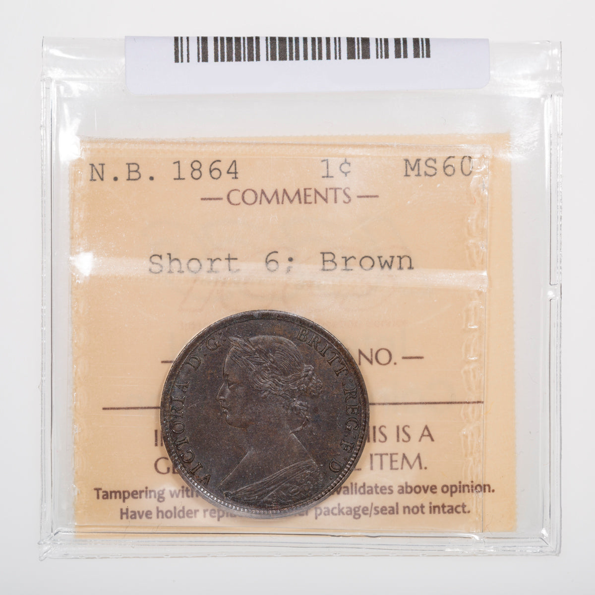 NB 1 Cent 1864 Short 6 ICCS MS-60 Brown
