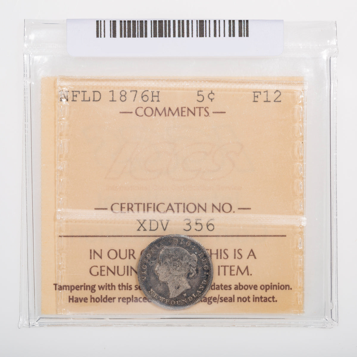 NFLD 5 Cent 1876H ICCS F-12