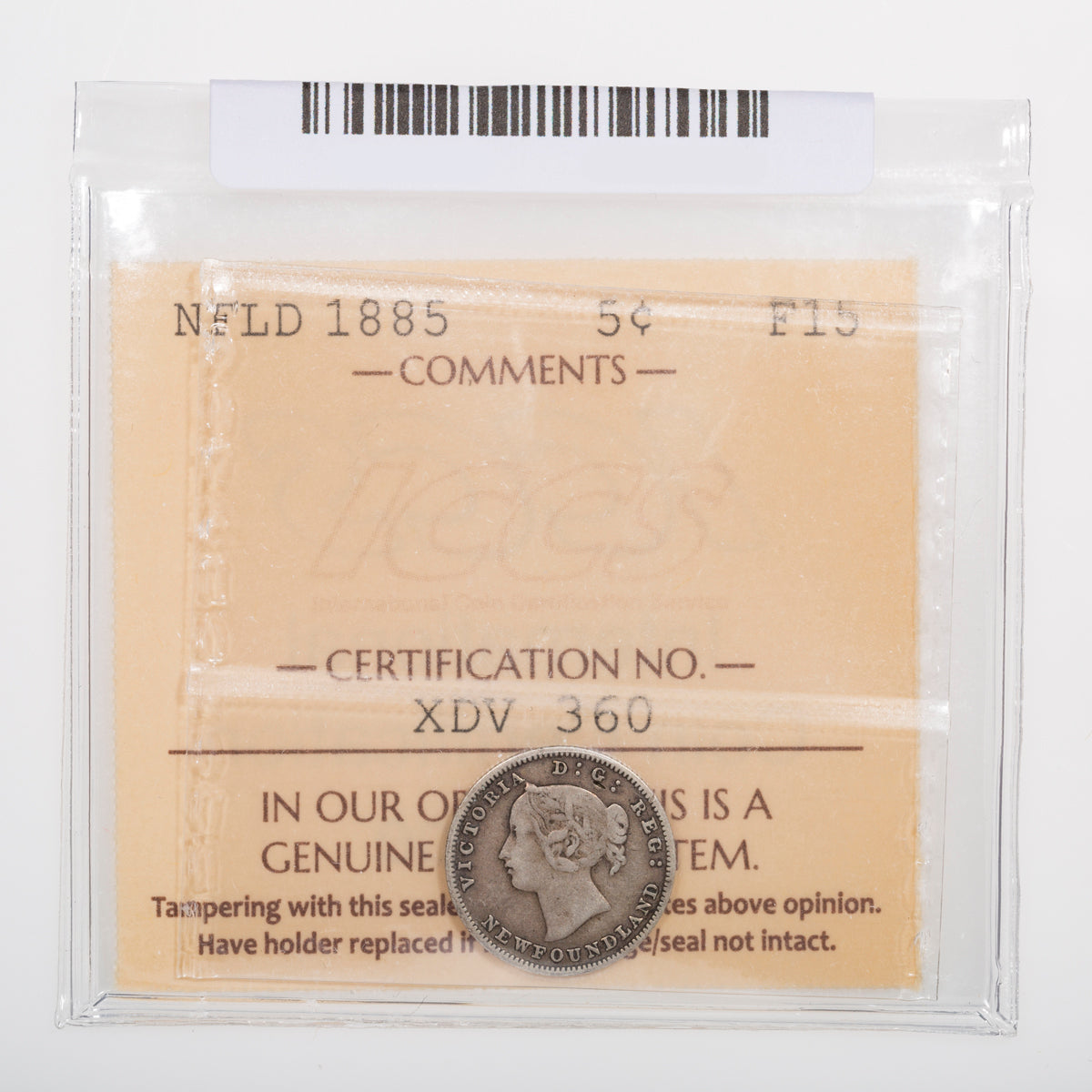 NFLD 5 Cent 1885 ICCS F-15