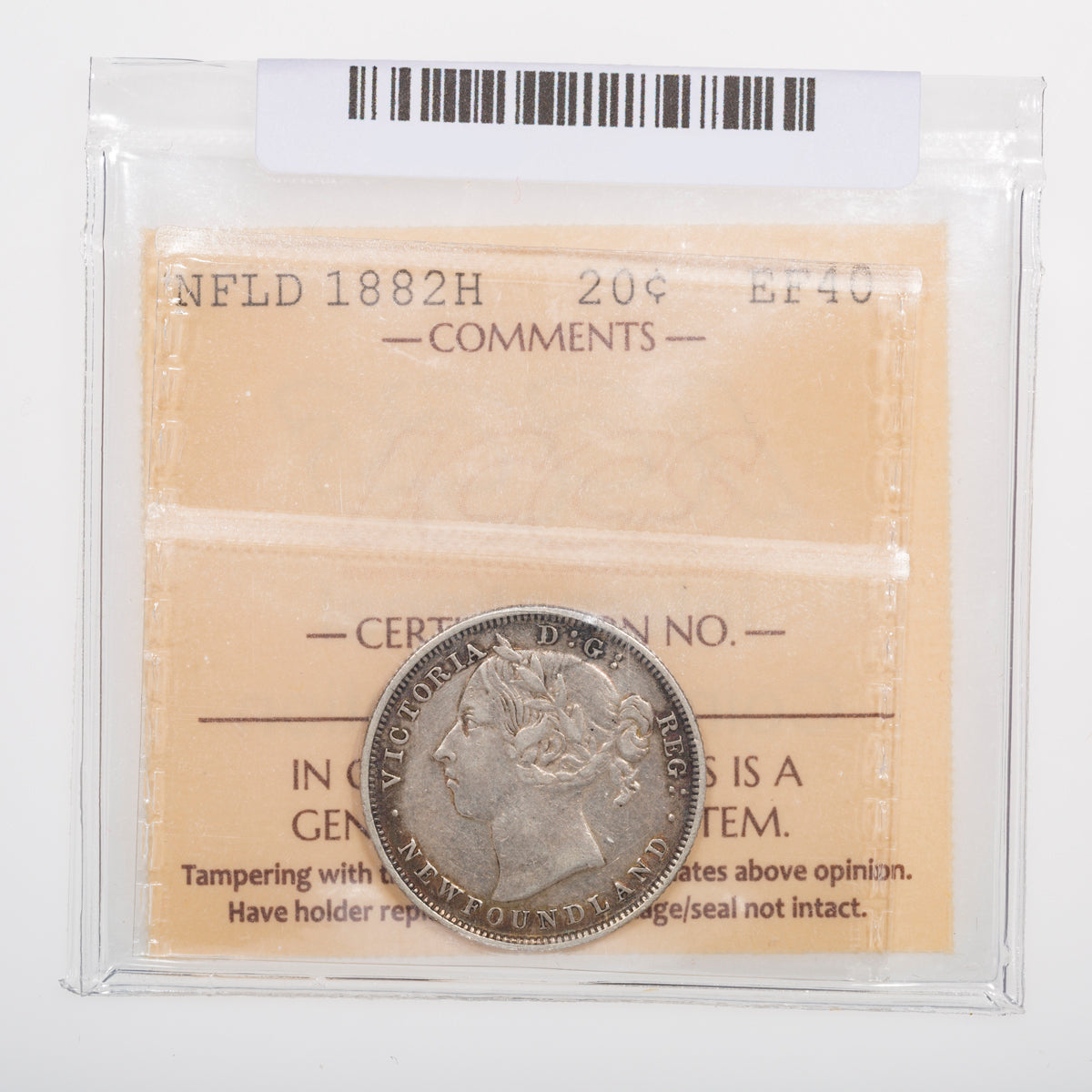 NFLD 20 Cent 1882H ICCS EF-40