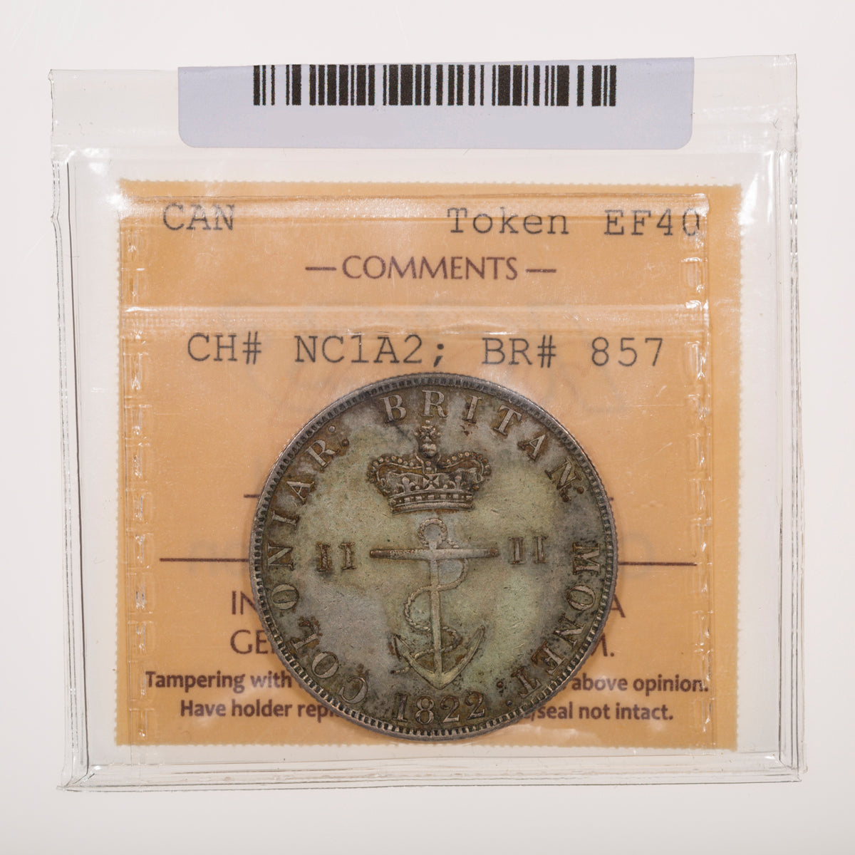 Last 2 over 1 Canada Non-Canadian Token Anchor Money Silver Half Dollar 1822 EF-40