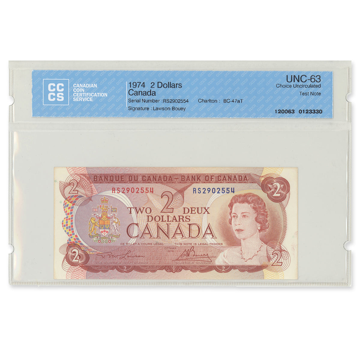 $2 1974 BC-47aT Consecutive Test Note Lawson-Bouey Prefix RS CCCS CUNC-63